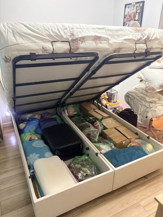 Pat matrimonial cu lada de depozitare fara saltea