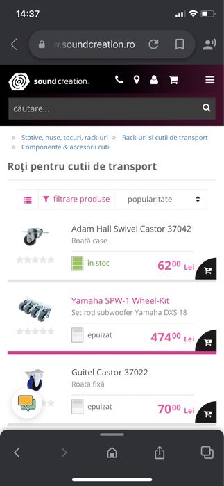 Set 4 roti subwoofer noi! Cu frana si blocare