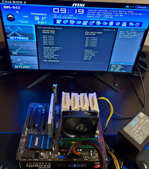 Дъно Дънна платка MSI B85-G43, процесор i7 4770, 16gb RAM и охладител SCYTHE