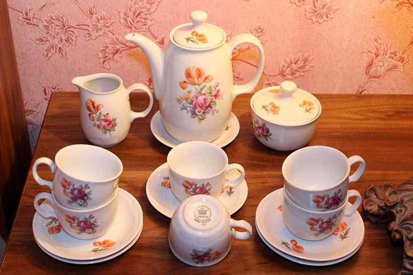 Фарфоровый кофейный сервиз ГДР Kahla на 6 персон Мейсенский букет