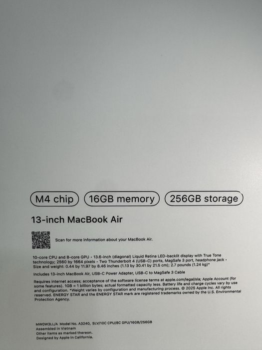 Macbok air m4 13inch 16/256