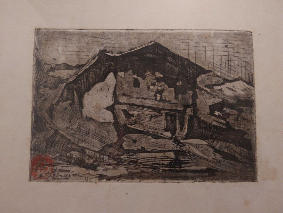 Tablou Gheorghe Petrascu |Casa la tara| Gravura veche