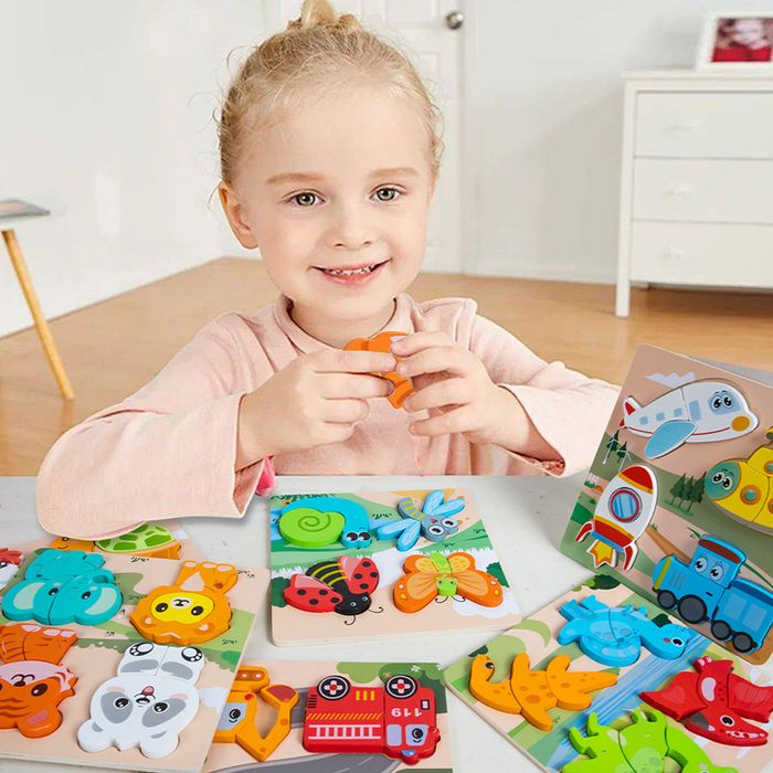 Set Puzzle Incastru Animale Vehicule Insecte Dinozauri Utilitare,5 buc