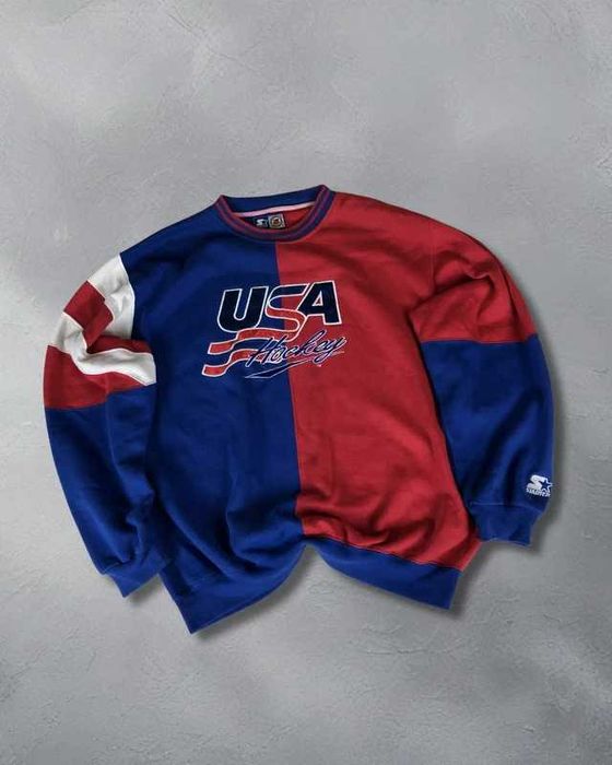 Hanorac vintage Starter USA Hockey roșu-albastru