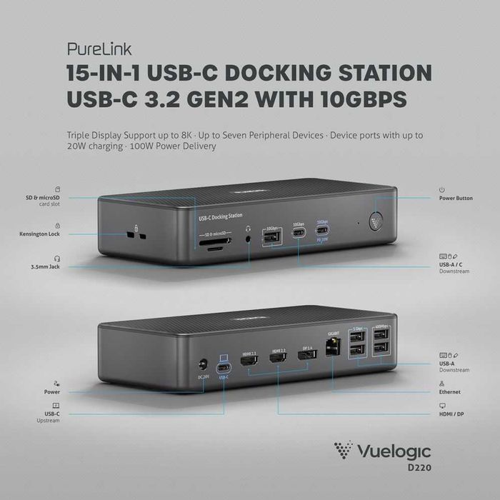 Докинг станция  PureLink VL-D220 USB-C  - неупотребявана