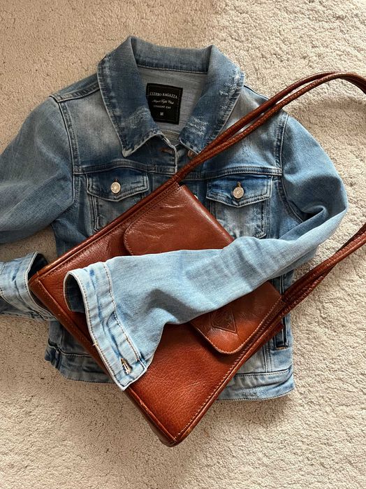 Дамска чанта естествена кожа, кафява, Тунис