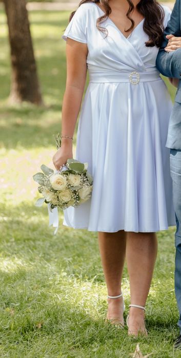 Rochie albă cununie din tafta elastica