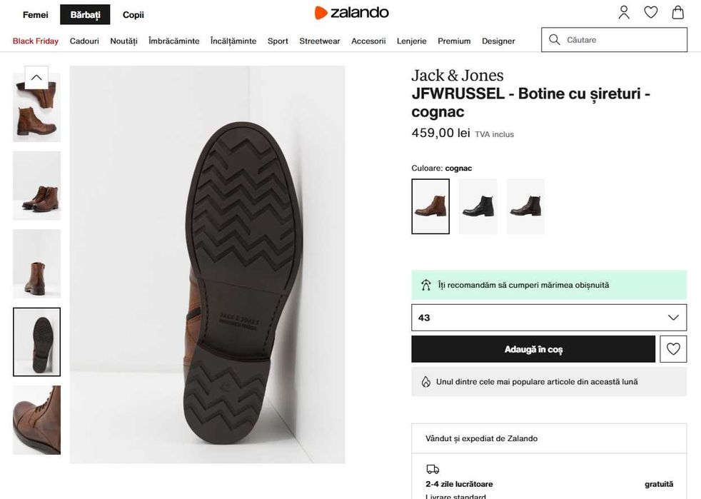 Ghete lace up cap toe 40 41 42 43 44 45 46 Jack & Jones NOI piele nat