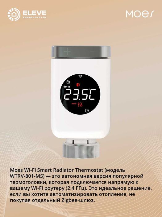 Умный термостат для радиатора Moes Zigbee Wi-Fi  | ZTRV-S01-WH-MS