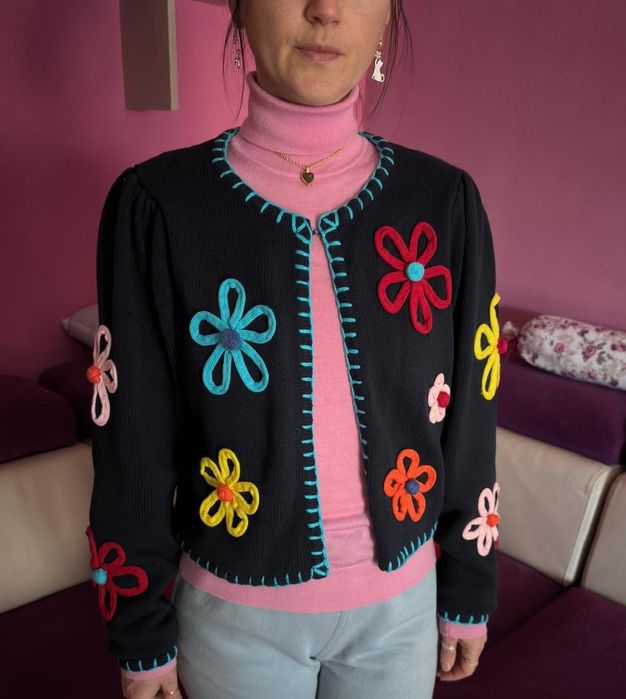 Bluza Zara, S, bumbac, cu flori aplicate