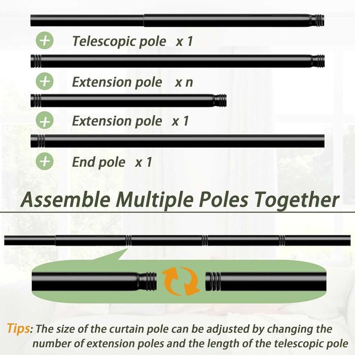Телескопичен корниз за пердета 84–150 см – Бял, с комплект за монтаж