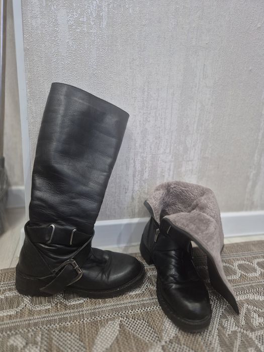 Кожанные сапоги,цигейка