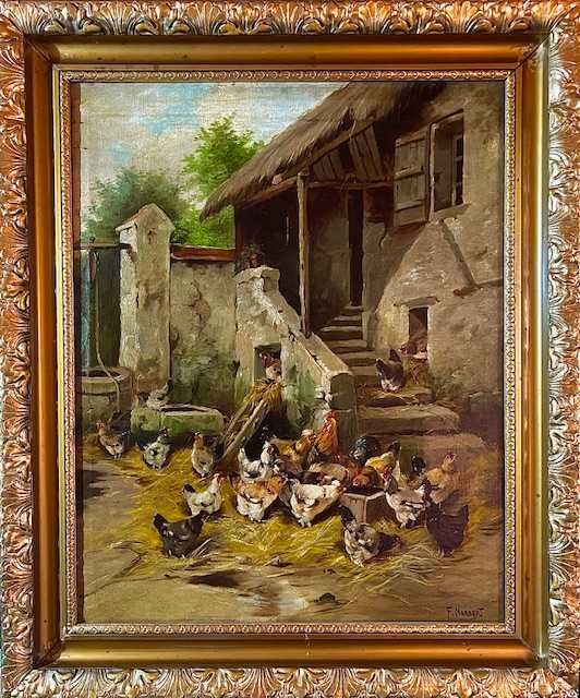 SUPERB,de COLECTIE! Tablou F, f vechi >100 ani, u/pz semnat, cca 90x75