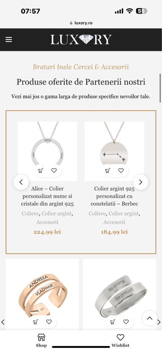 Vand site web luxory.ro site de bijuterii seo si responsive