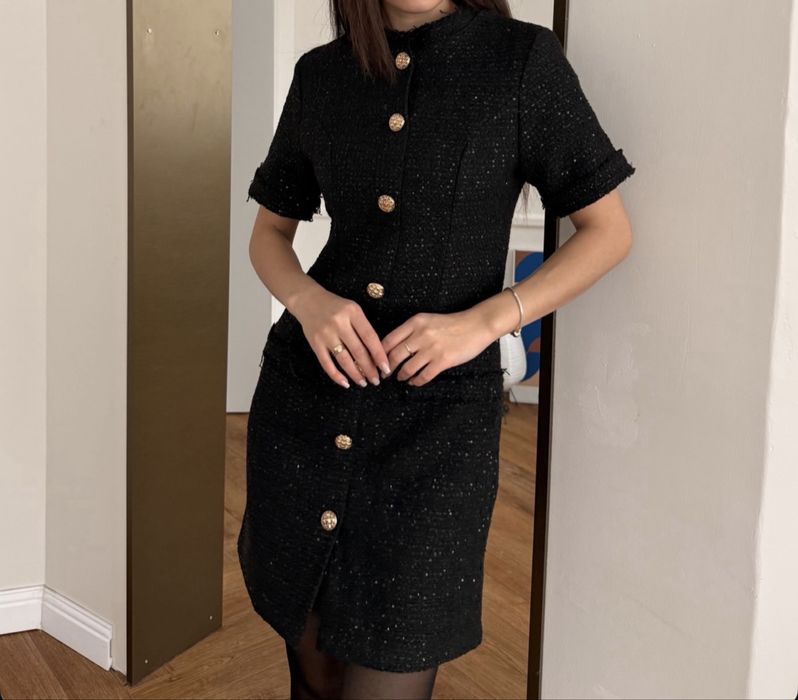 Платье твидовое черное