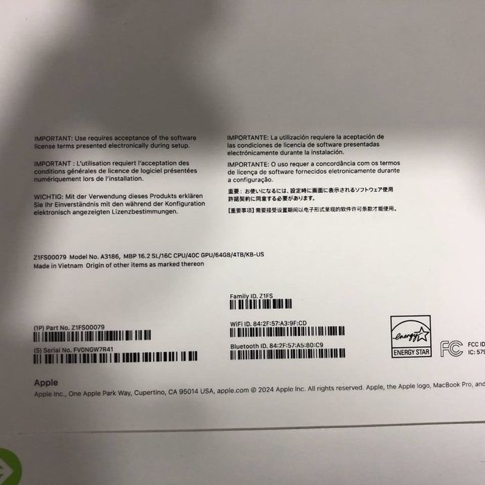 Macbook pro 16 64Gb 4Tb ssd M4 max