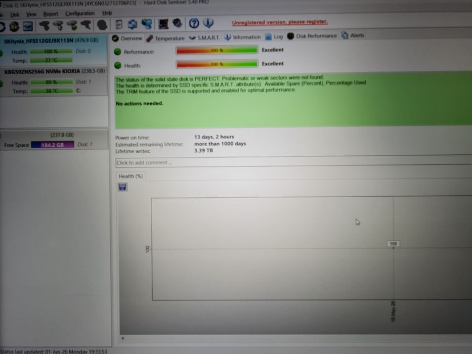 SSD M2 2280 NVMe 512GB SK Hynix ca nou (utilizat 15 zile)