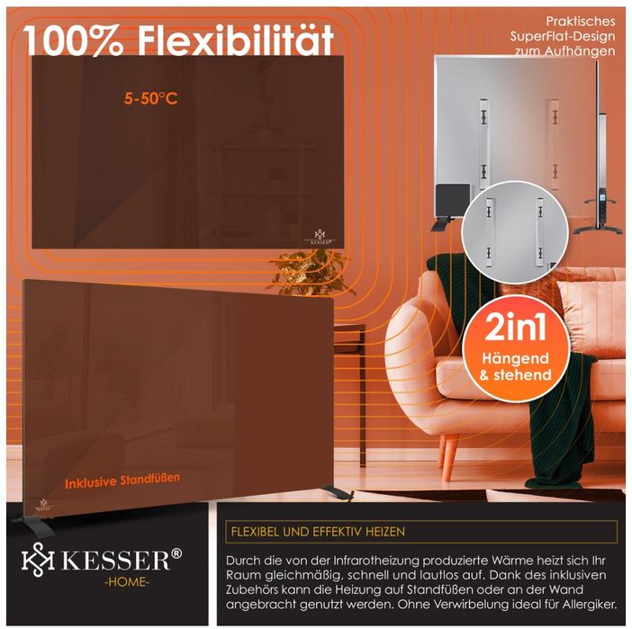 Стъклен инфрачервен нагревател 500W ,стенен и на крачета, дистанционно