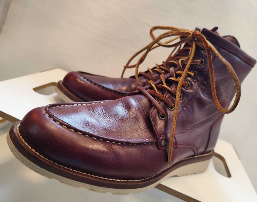 Ghete lace up 42 42.5 moc toe SIGN piele naturala moale burgundy