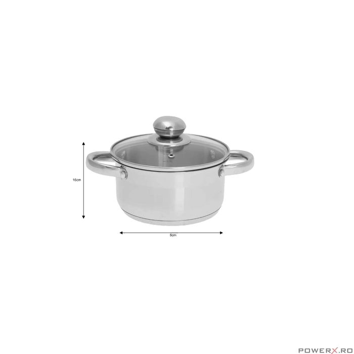 Oala cu capac din inox, capacitate 1.5 litri 16 cm, Kinghoff