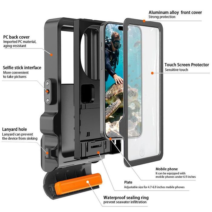 Водоустойчив кейс tech-protect ipx8 pro universal diving – grey/black