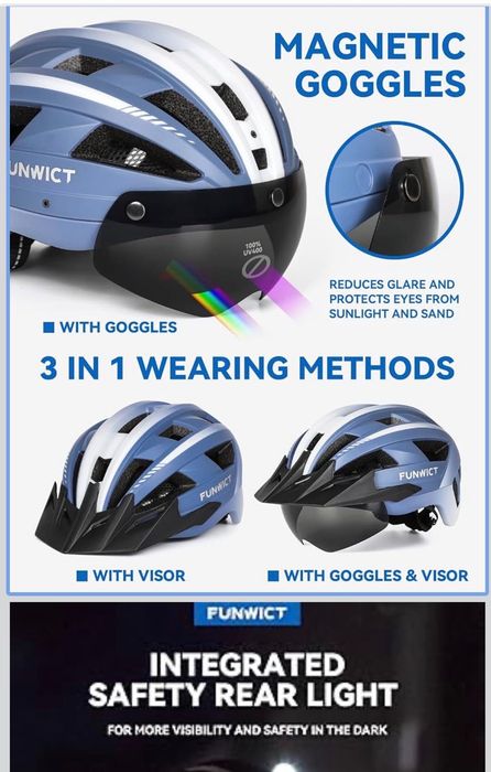 Cască de bicicletă FUNWICT – NOUĂ, cu vizor și ochelari magnetici