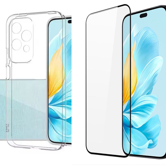 Honor 200/400 Lite/SMART Husa Silicon Neagra / Clear si Folie Sticla