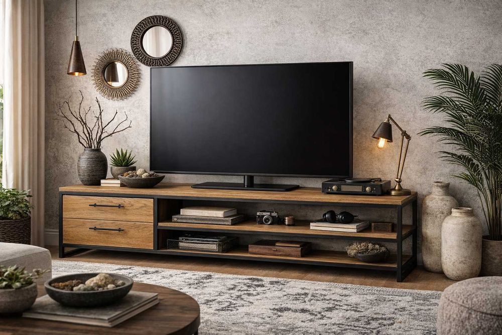 Produs Nou; Comoda pentru living; Dulap cu cadru metalic si 2 sertare