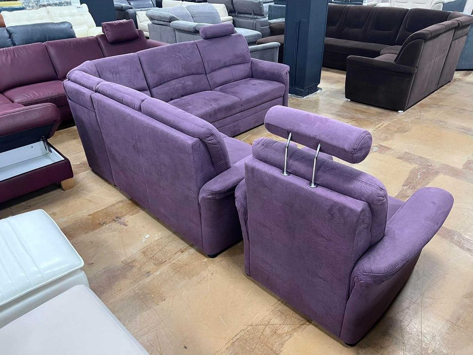 ПРОМОЦИЯ!!! Лилав ъглов диван от плат с функция сън и фотьойл
