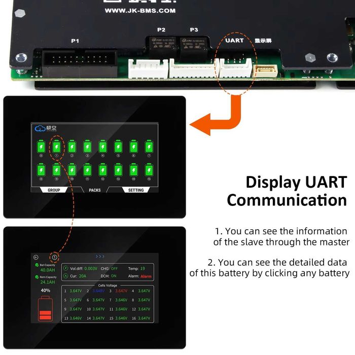 JK BMS 200A JK-PB2A16S20P 4.3 LCD active balance equalizer LiFePO4 БМС