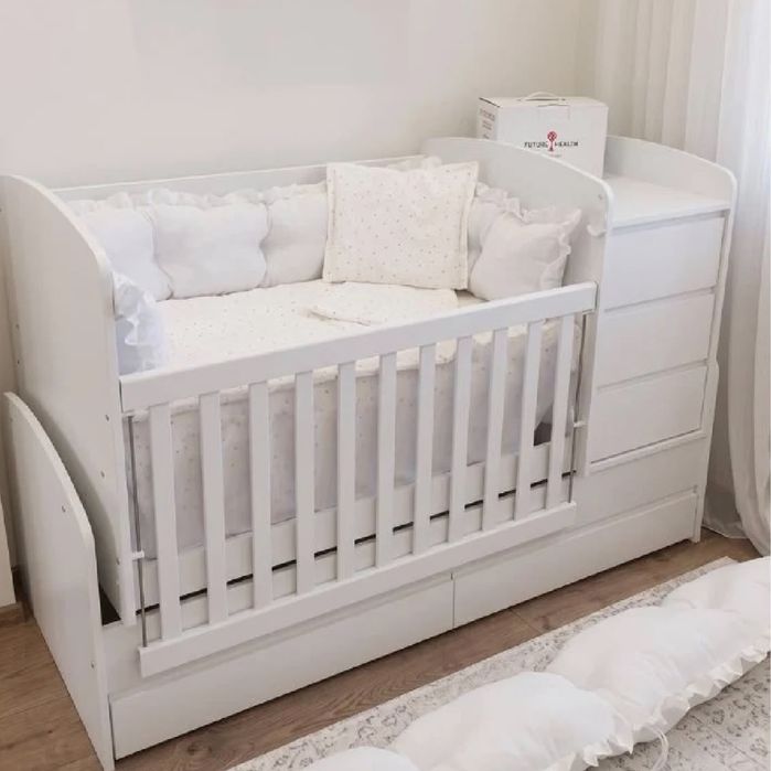 Бебешка кошара Nicole Baby Luna – бяла, с матрак и обиколник