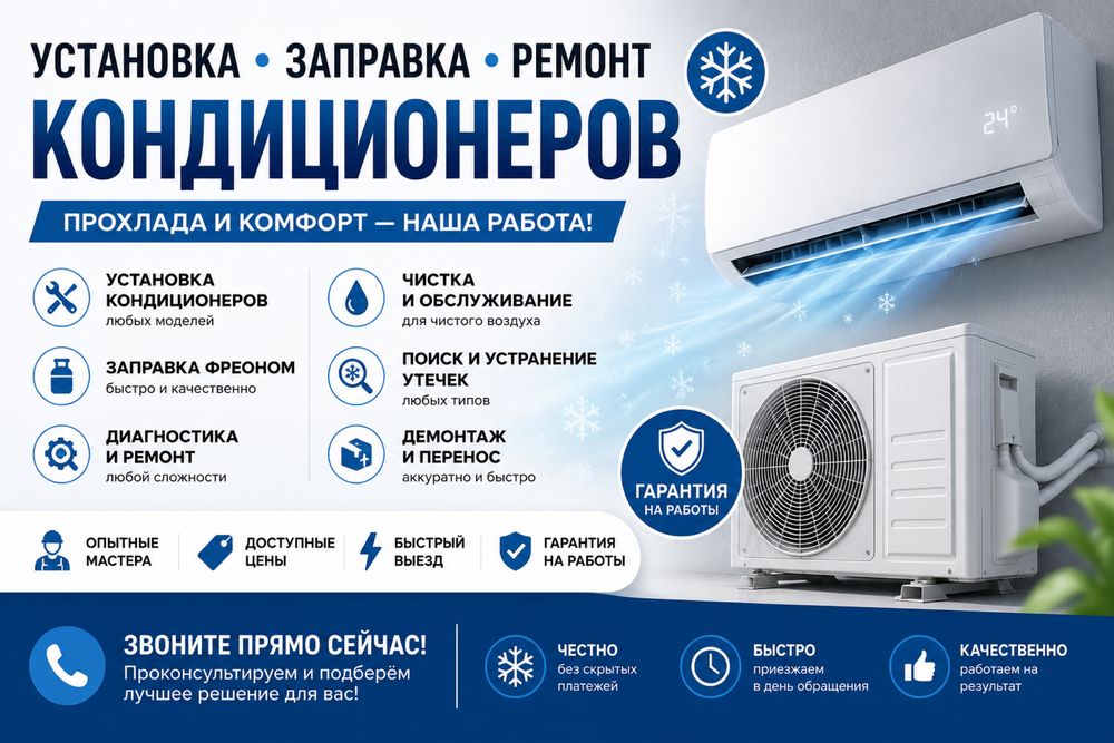 Установка кондиционера,ремонт,заправка