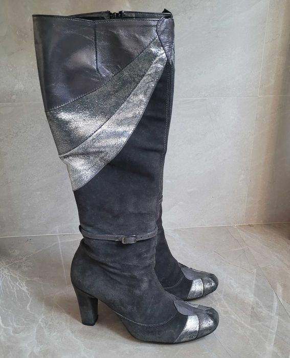 Vand cizme din piele întoarsa gri cu argintiu