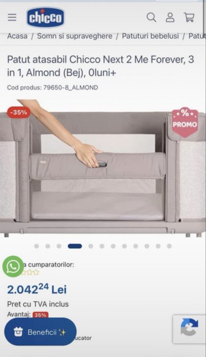 Patut Chicco Next 2 Me Forever, 3 in 1, Almond (Bej), 0luni+