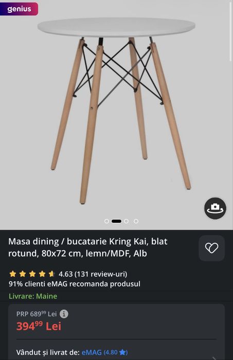 Set masa cu 4 scaune living/bucatarie ca noi