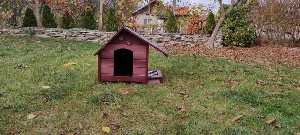 Къща за куче със стряха + купи;Колиба за кучета;Къщи за кученца-Кафява