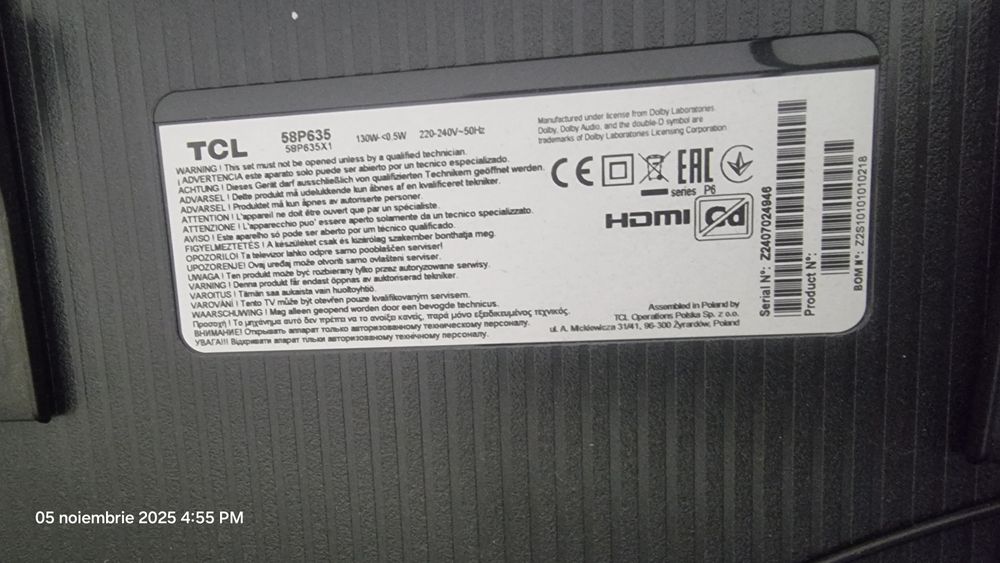 Tv smart Tcl, 58 inch ecran spart