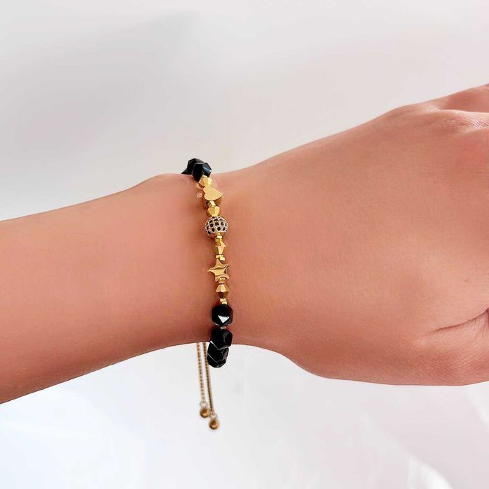 Дамска Гривна от Фасетиран Оникс и Стомана