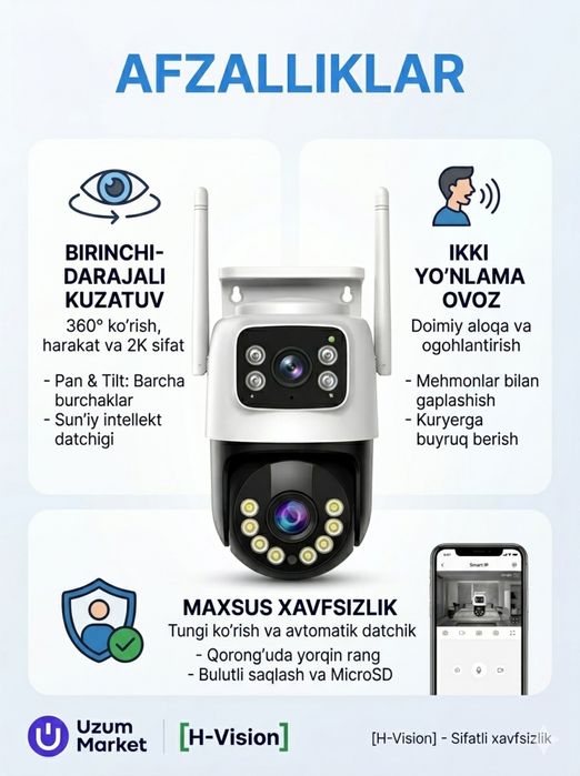 Smart ip kamera 2 ko’zli