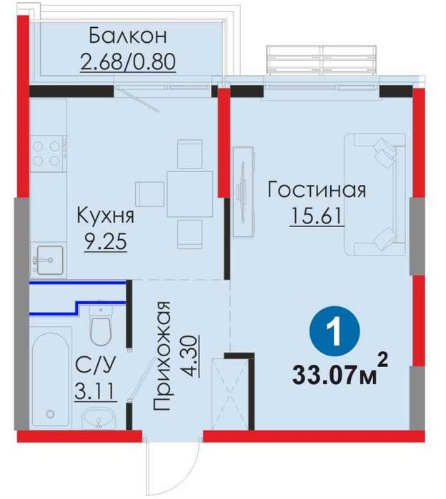 1-комн. квартира, 33 м², Мирабадский район