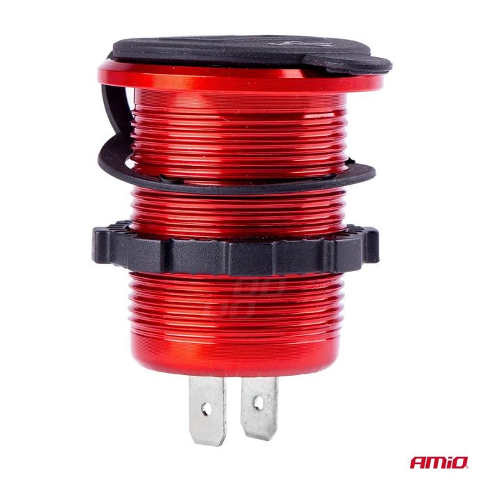 Incarcator auto Amio, rezistent la apa cu voltometru digital 2xUSB 12/24V MOD-11