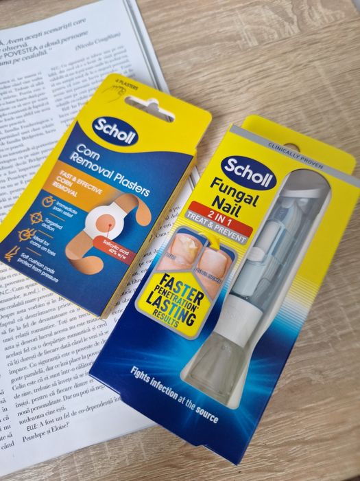 Pachet Scholl: Tratament Micoza Unghiei 2in1 + Plasturi Bătături, Noi