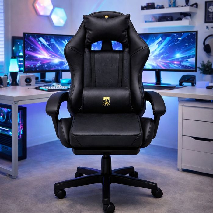 Премиум геймърски стол с масажна функция, поставка за крака и ергономи
