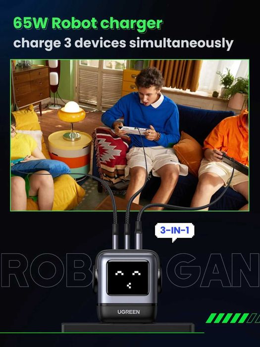 UGREEN Uno 65W (Black)Зарядка в форме робота для ноутбуков и телефонов