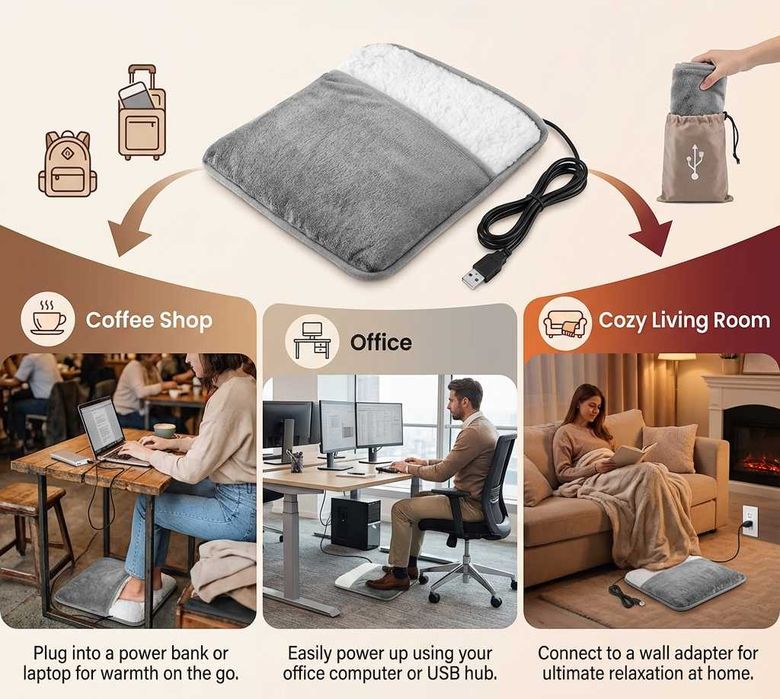 Perna electrica pentru picioare corp incalzire rapida alimentare USB