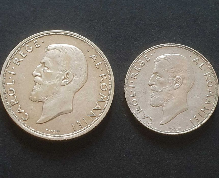 Moneda argint, set 1 si 2 lei 1912, Regele Carol.