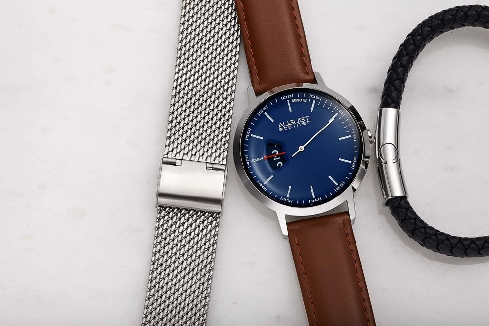 Set ceas (curea de piele + curea metalica) si bratara August Steiner