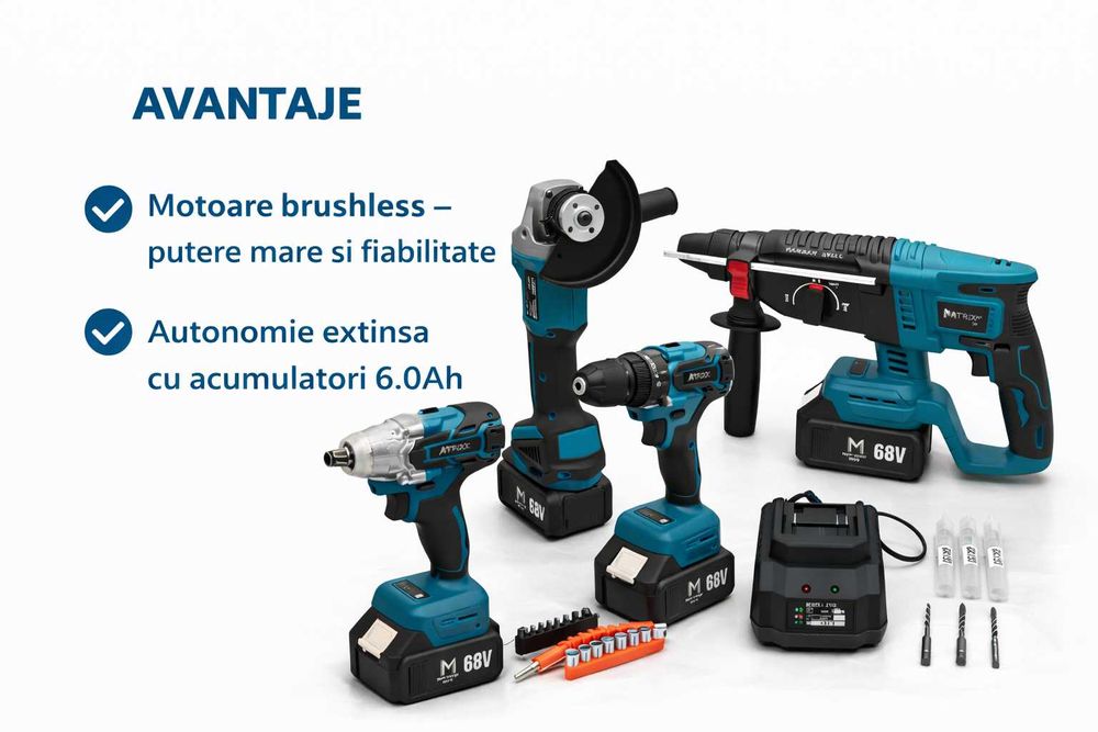 Set scule Matrix brushless 68V 6.0Ah | 4 piese | Profesional | Nou