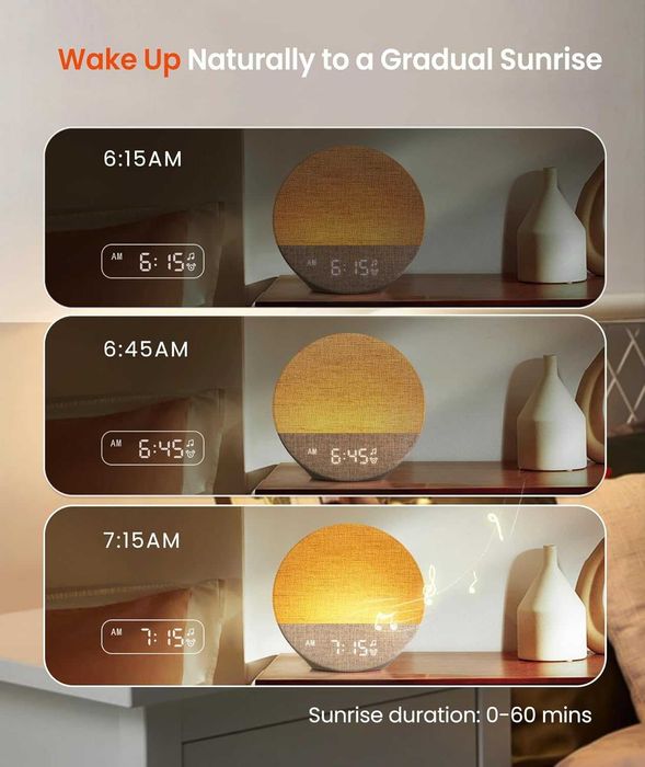 Dreamegg Sunrise 1 - Будилник Sunrise, Звукова машина за сън, Персонализируеми рутини за сън