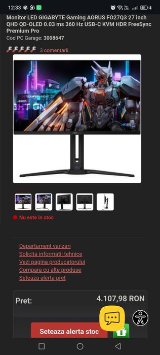Monitor Oled Gaming 360 hz Gigabyte